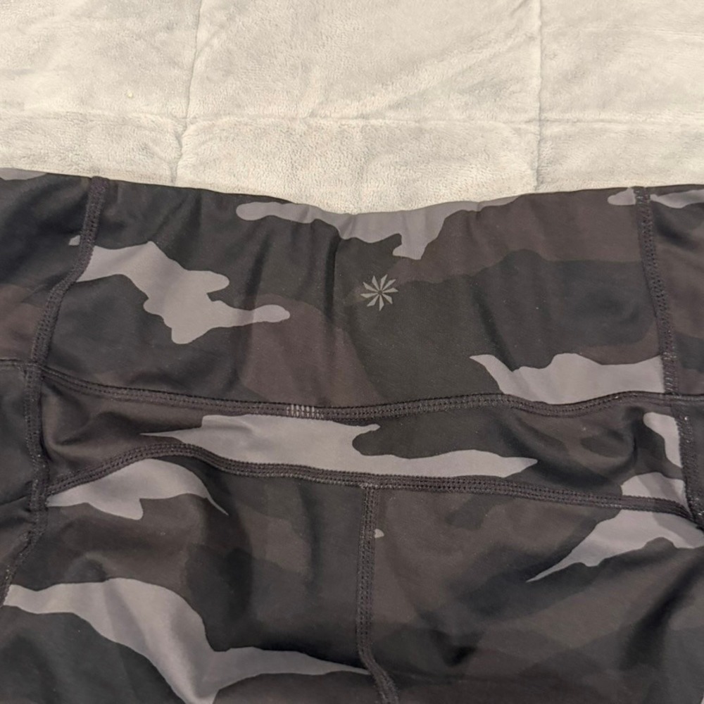 Athleta Camo Leggings Womens Small Black Gray‎ High Rise Side Pocket Activewear - Picture 7 of 8
